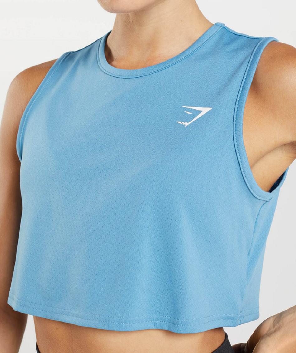 Gymshark Training Crop Ženske Majica Bez Rukava Plave | HR 3250MQZ